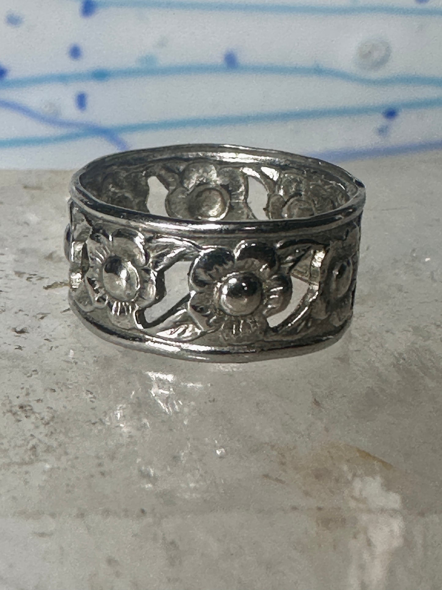 Flower ring floral band size 4.75 sterling silver women girls