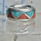 Zuni Wedding ring turquoise chips  coral band size 4.50 pinky sterling silver women