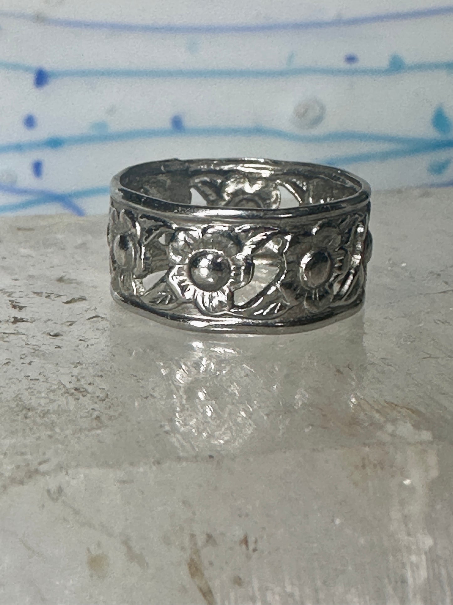 Flower ring floral band size 4.75 sterling silver women girls