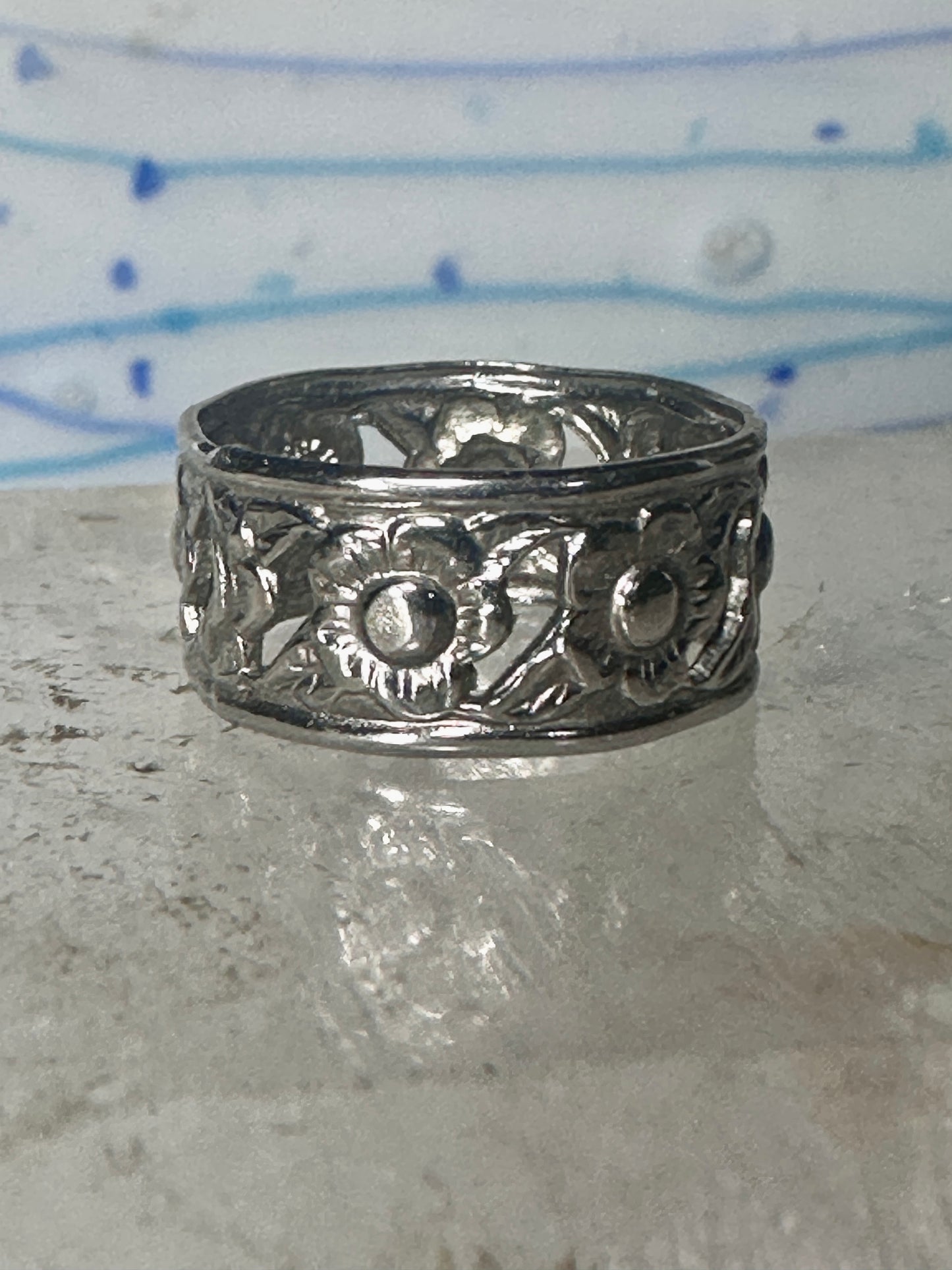 Flower ring floral band size 4.75 sterling silver women girls