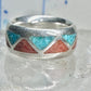 Zuni Wedding ring turquoise chips  coral band size 4.50 pinky sterling silver women