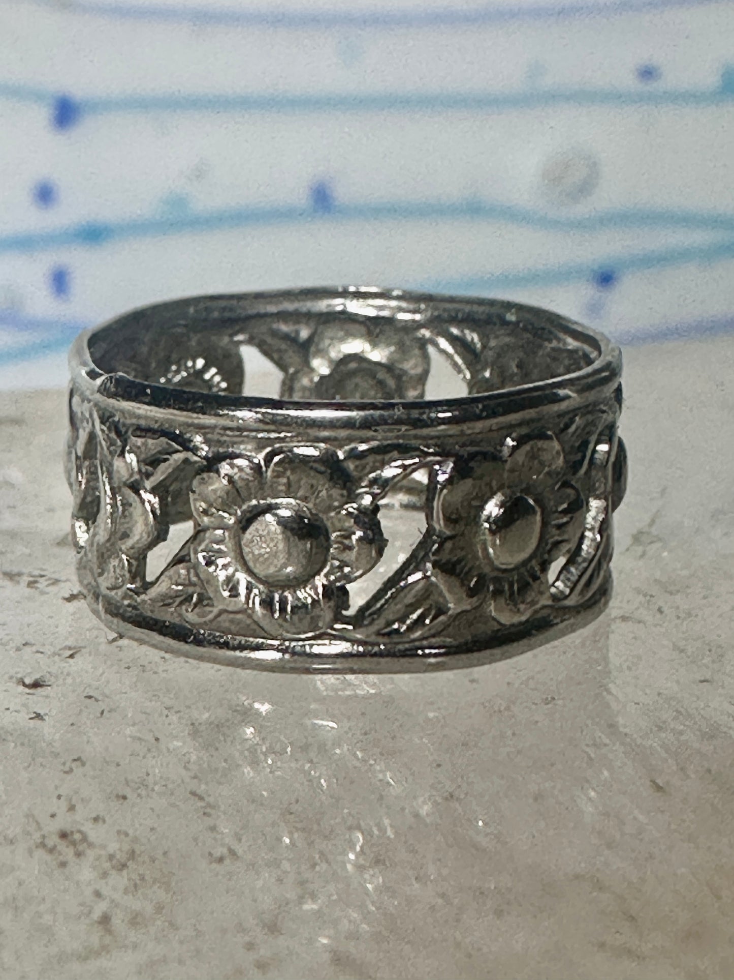Flower ring floral band size 4.75 sterling silver women girls
