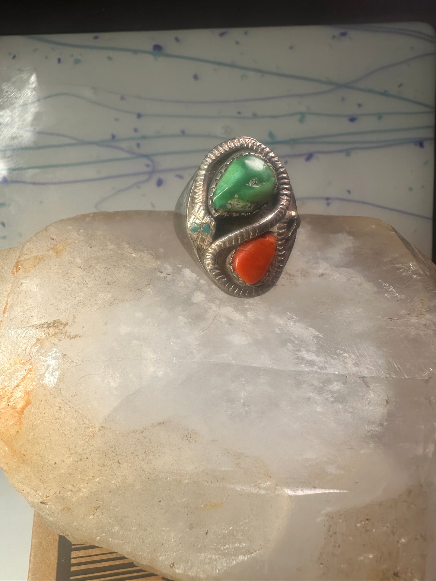 Navajo ring snake size 11 turquoise sterling silver men women