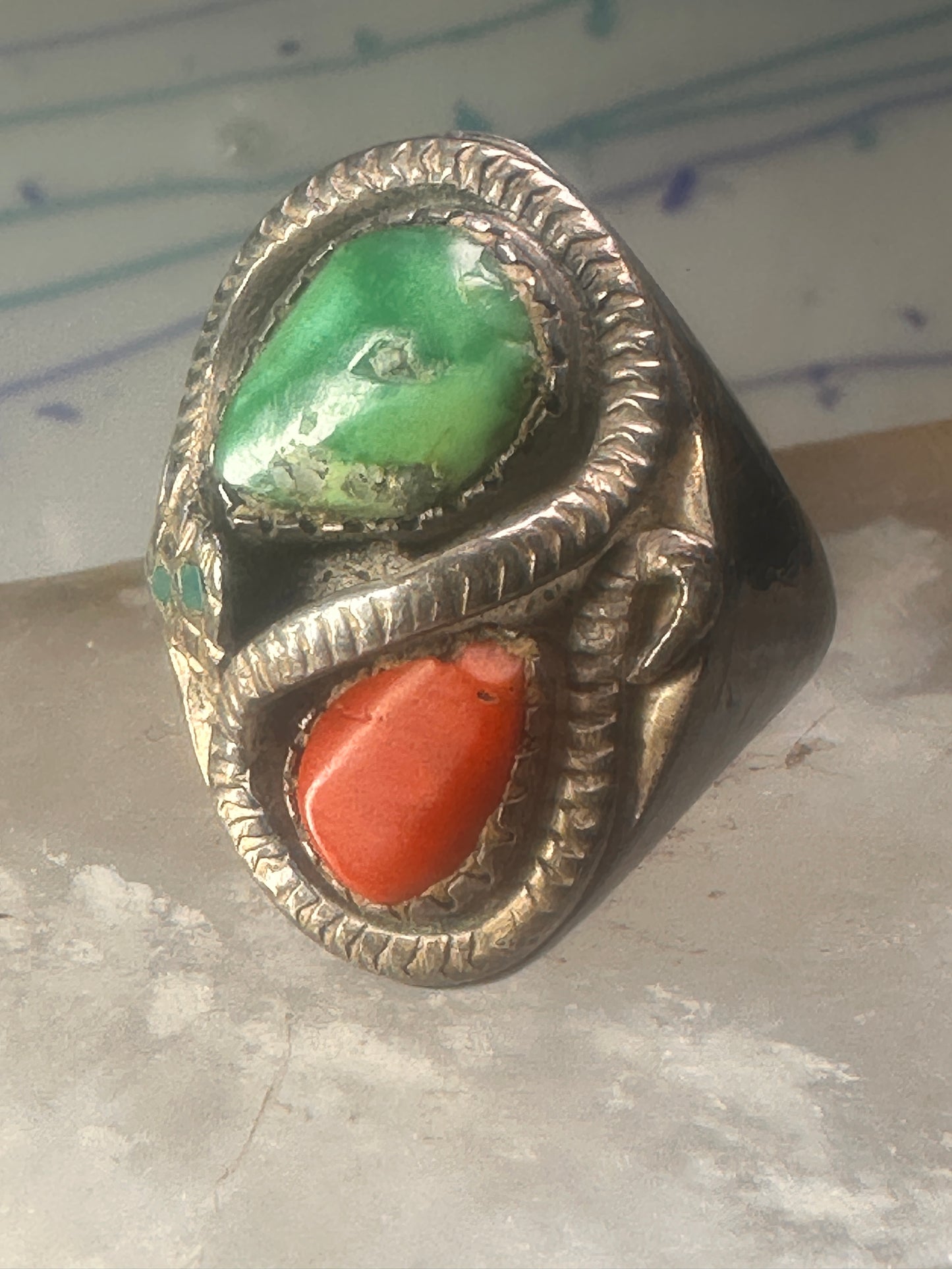 Navajo ring snake size 11 turquoise sterling silver men women