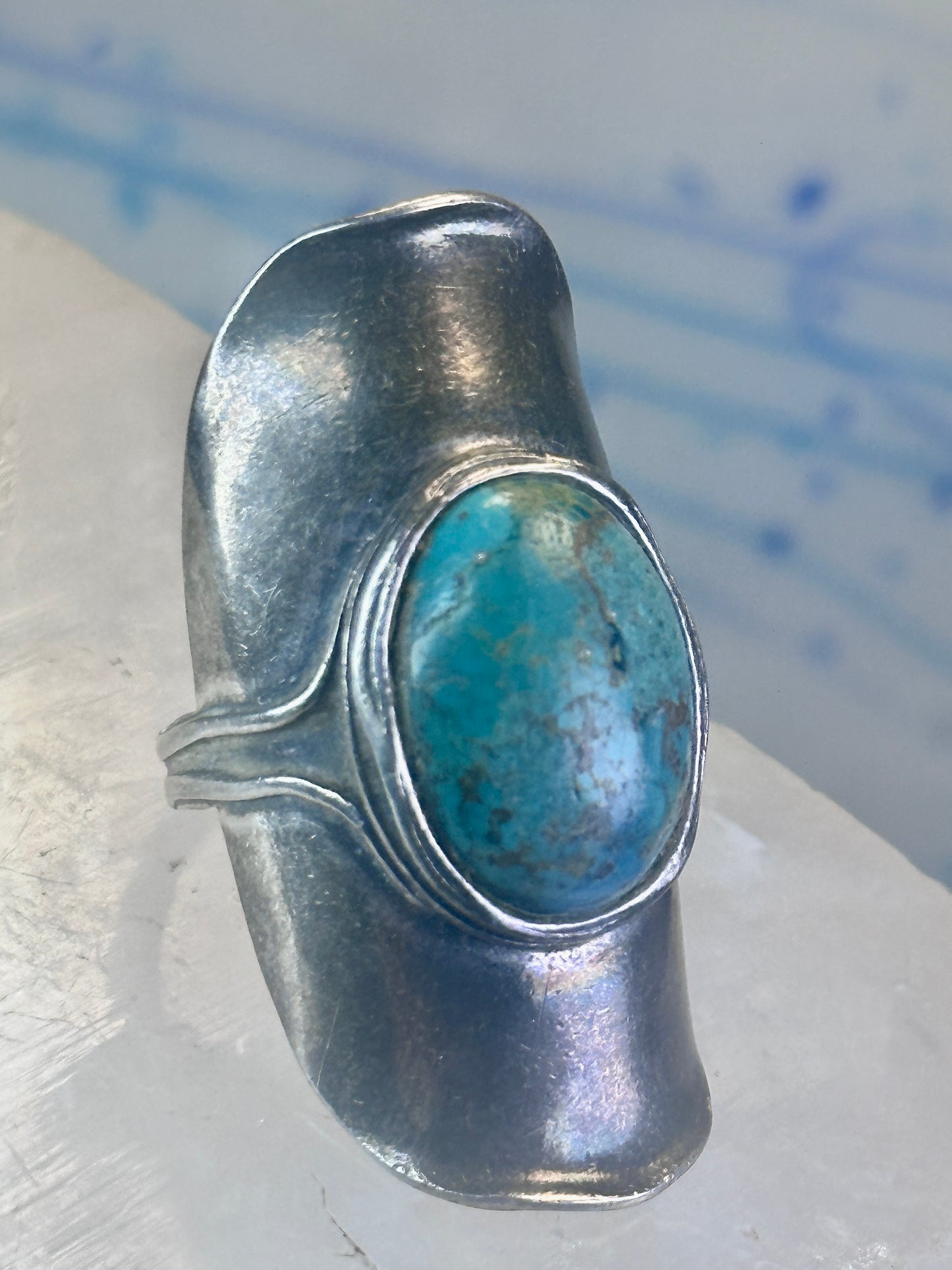Turquoise ring full finger band size 7.50 sterling silver women