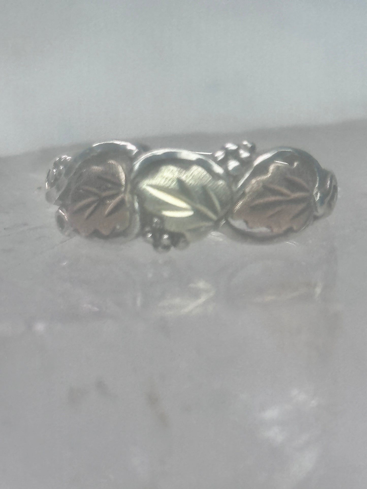 Black Hills Gold ring wedding leaves  band size 6.50 sterling silver women