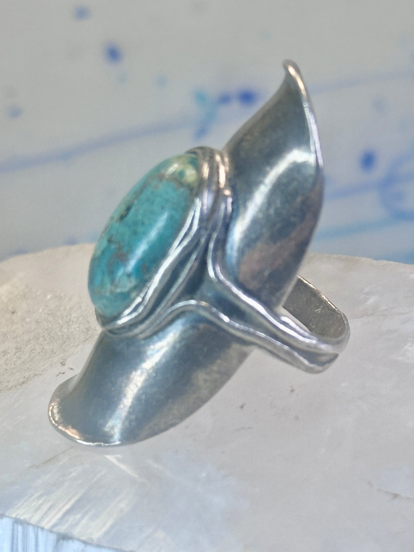 Turquoise ring full finger band size 7.50 sterling silver women