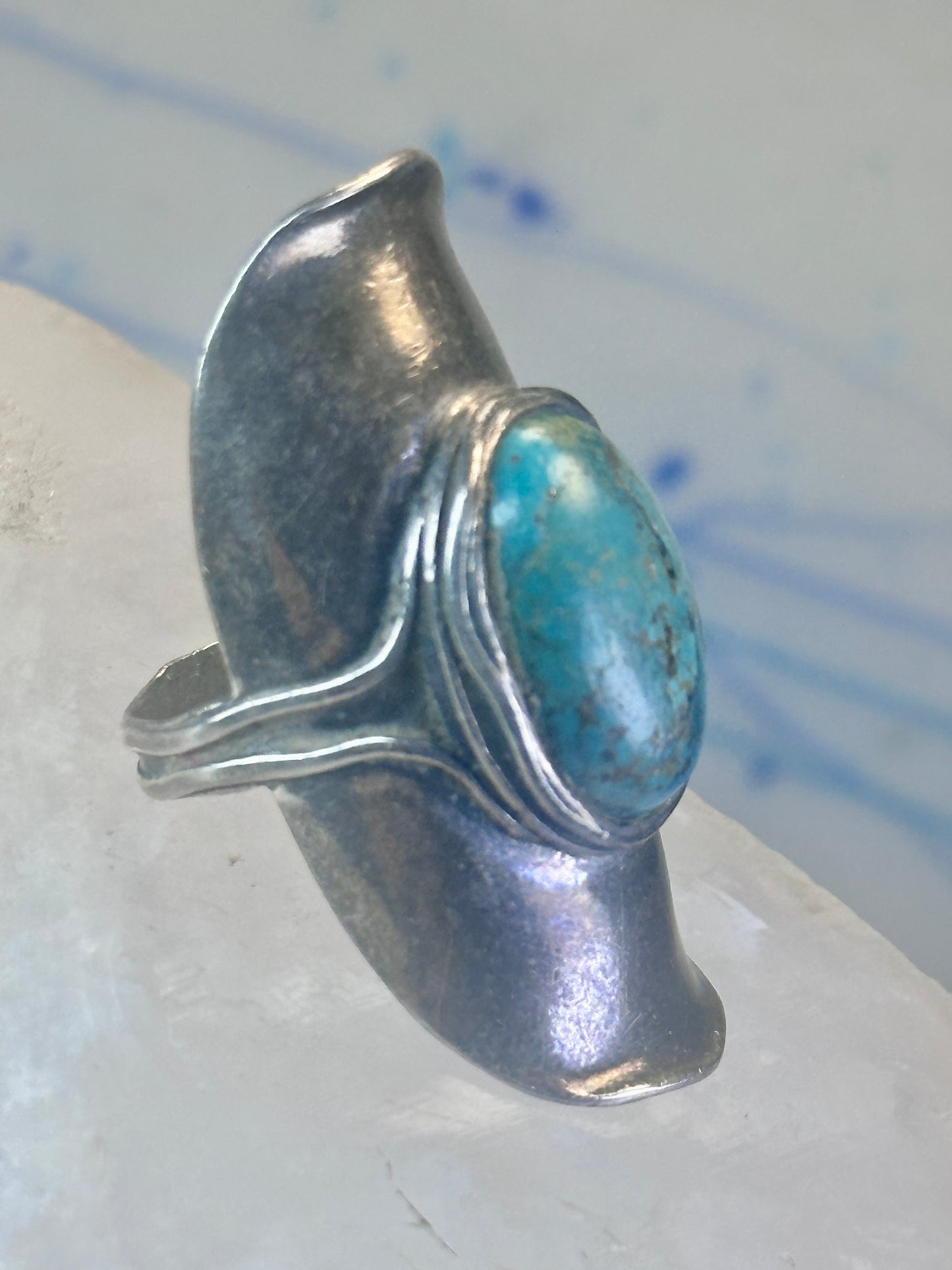Turquoise ring full finger band size 7.50 sterling silver women