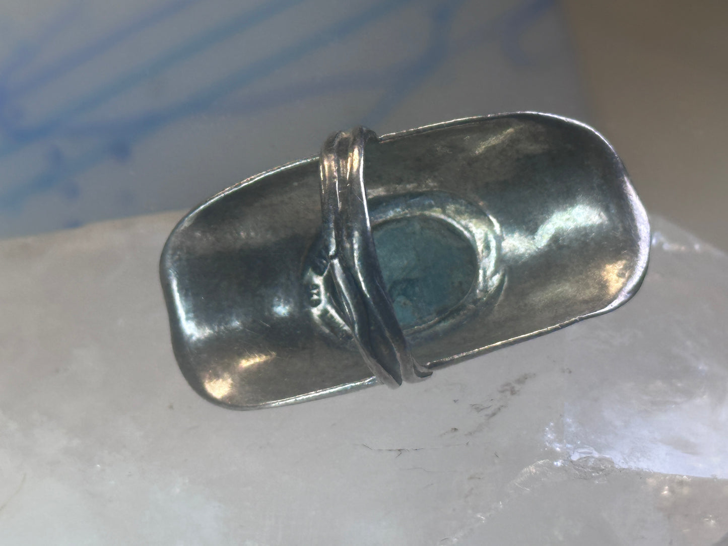Turquoise ring full finger band size 7.50 sterling silver women