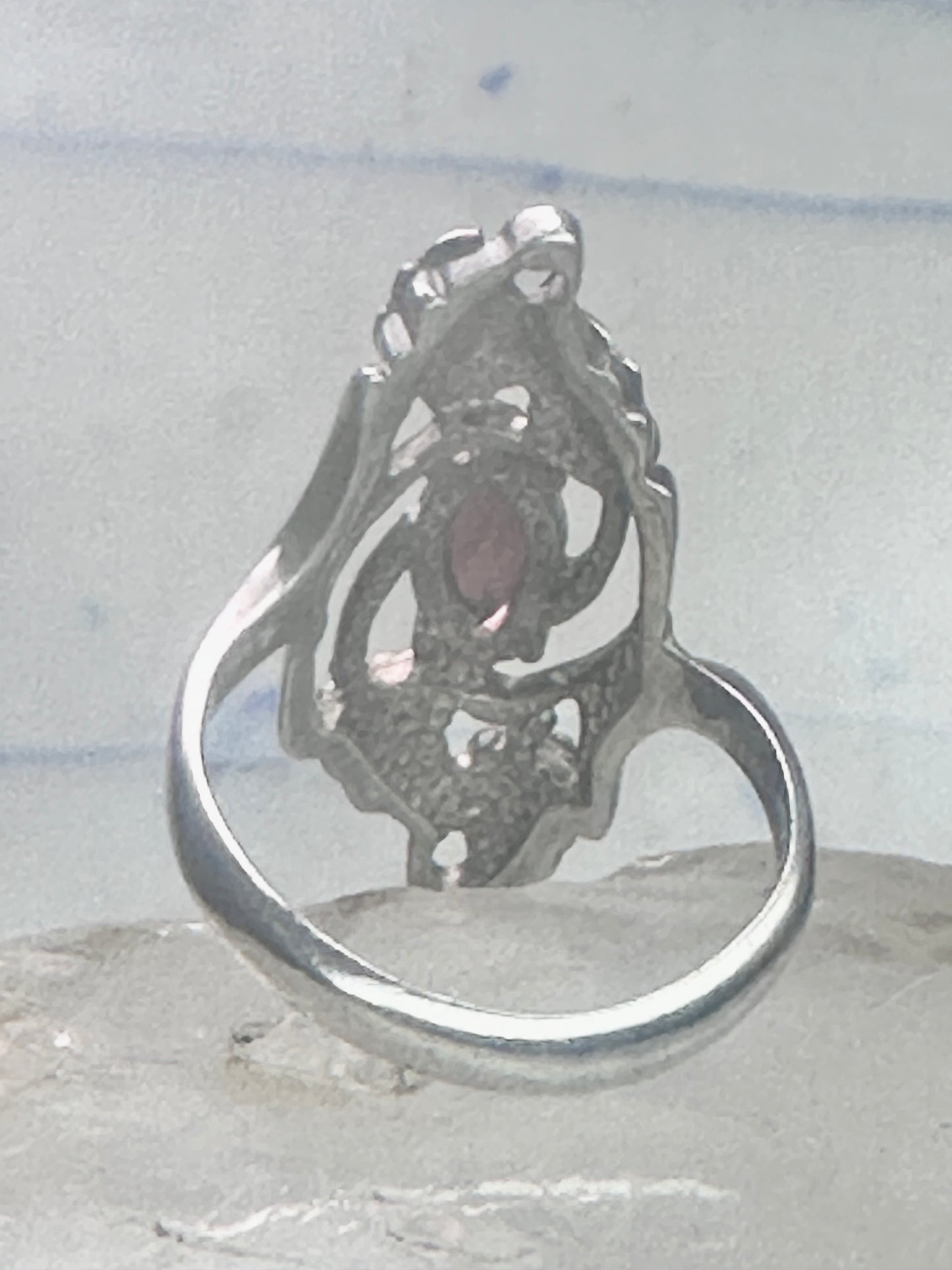 Long Black Hills Gold ring garnet leaves floral size 4.50 sterling silver women