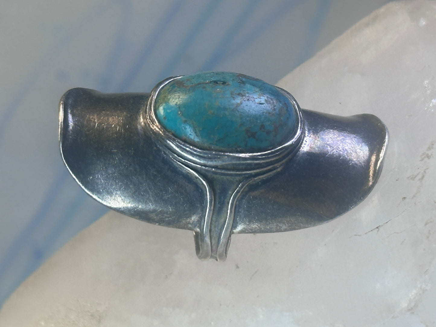 Turquoise ring full finger band size 7.50 sterling silver women