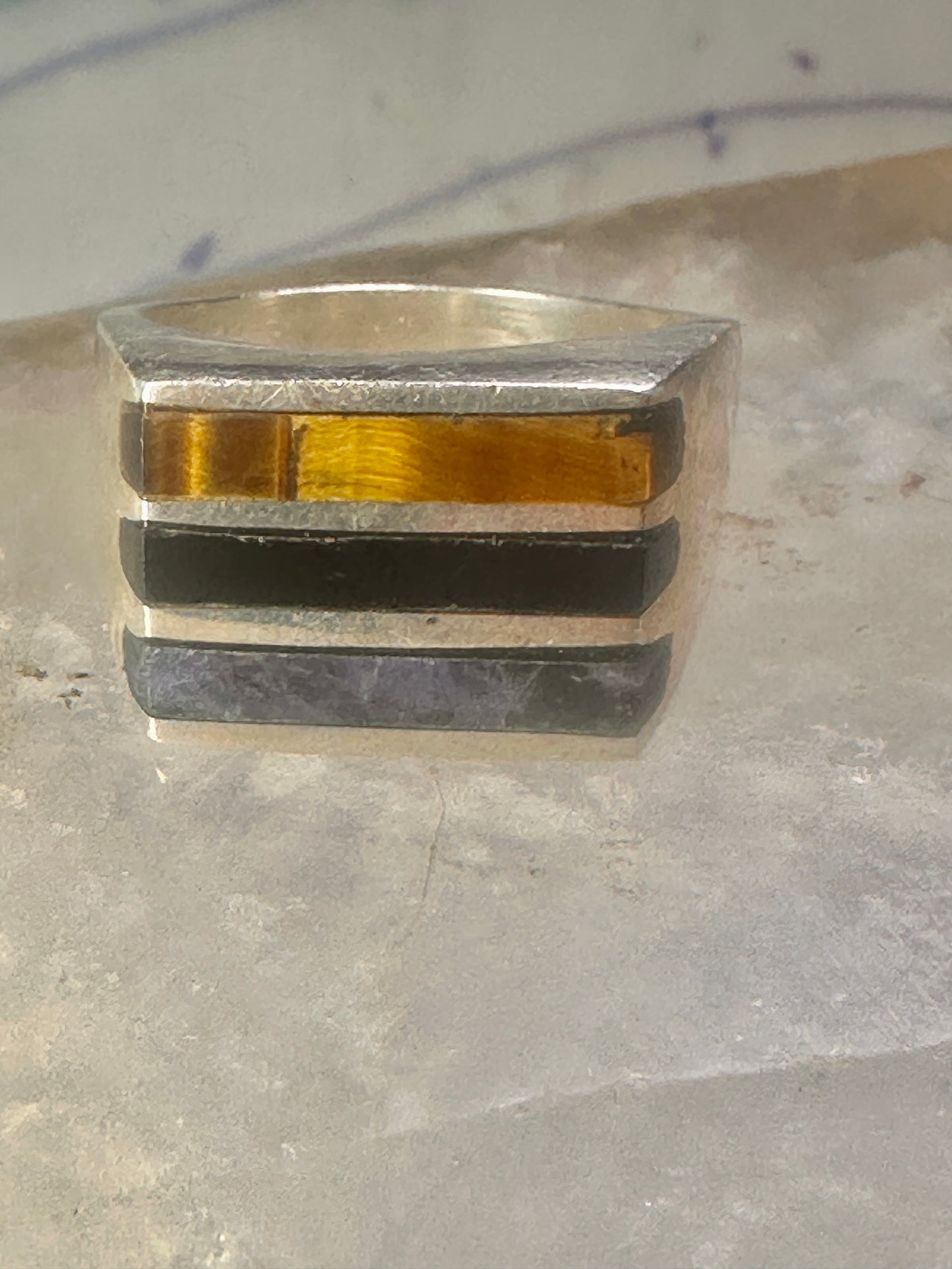 Mexico ring tiger eye size 9.75 inlaid sterling silver men women