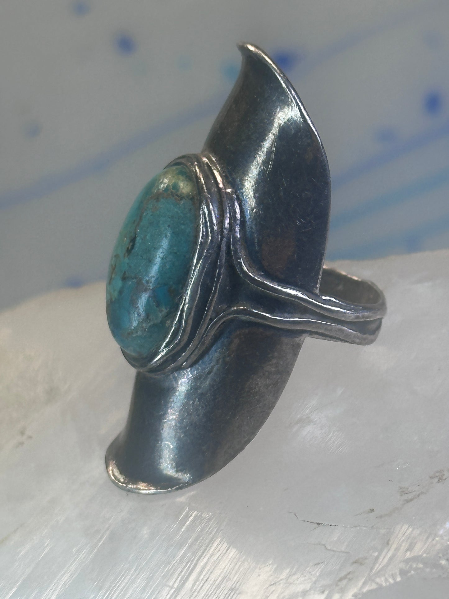 Turquoise ring full finger band size 7.50 sterling silver women