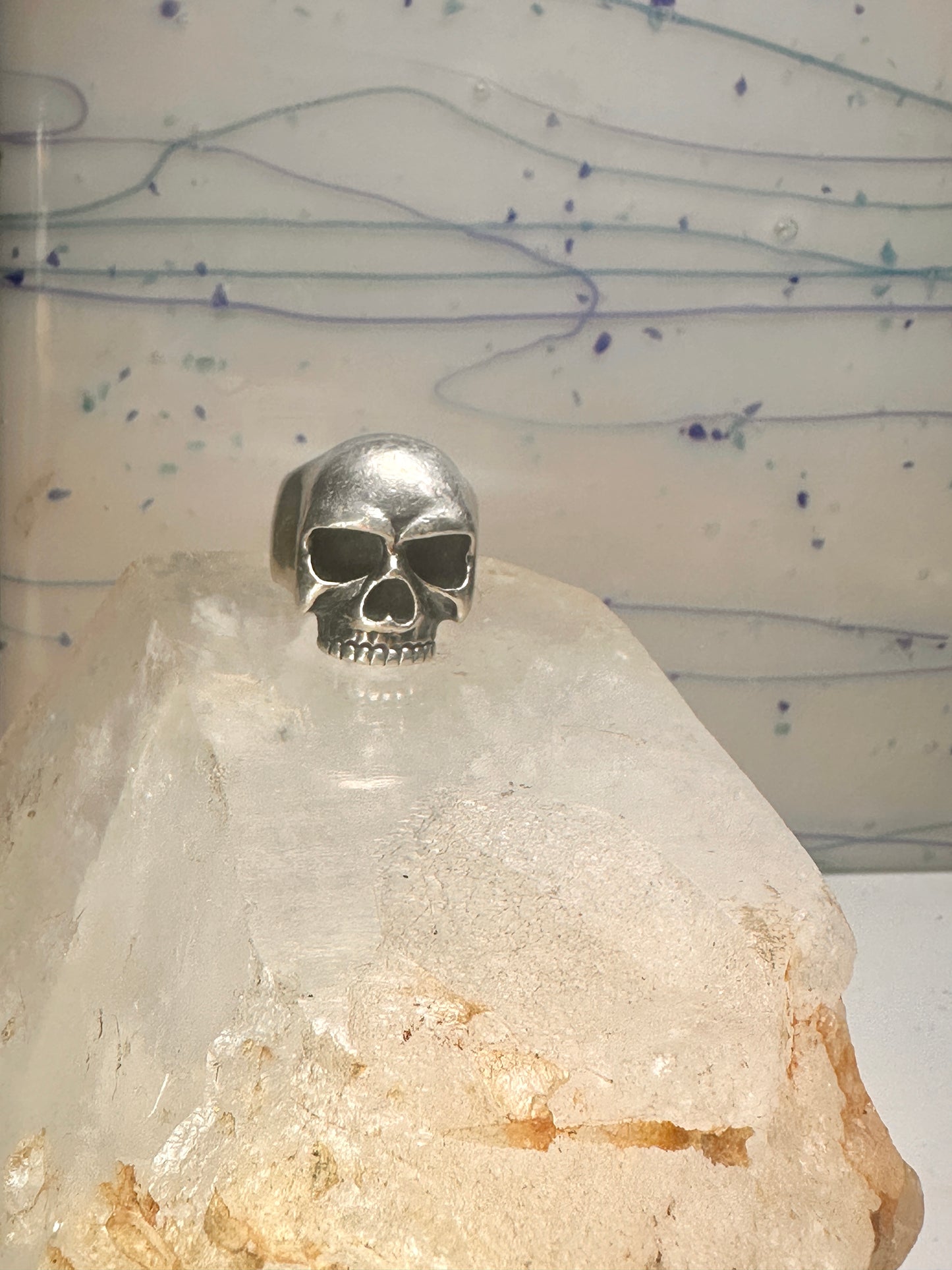 Skull ring Biker band size 8.50 sterling silver women men