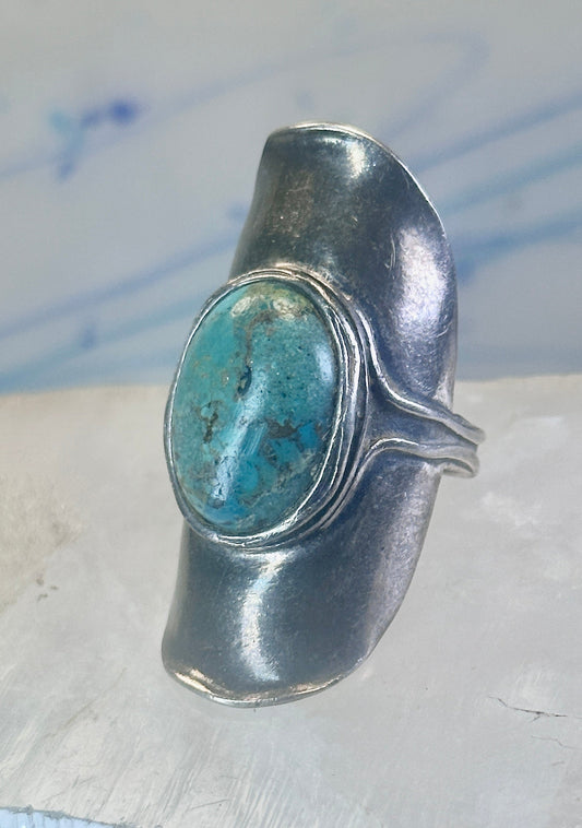 Turquoise ring full finger band size 7.50 sterling silver women