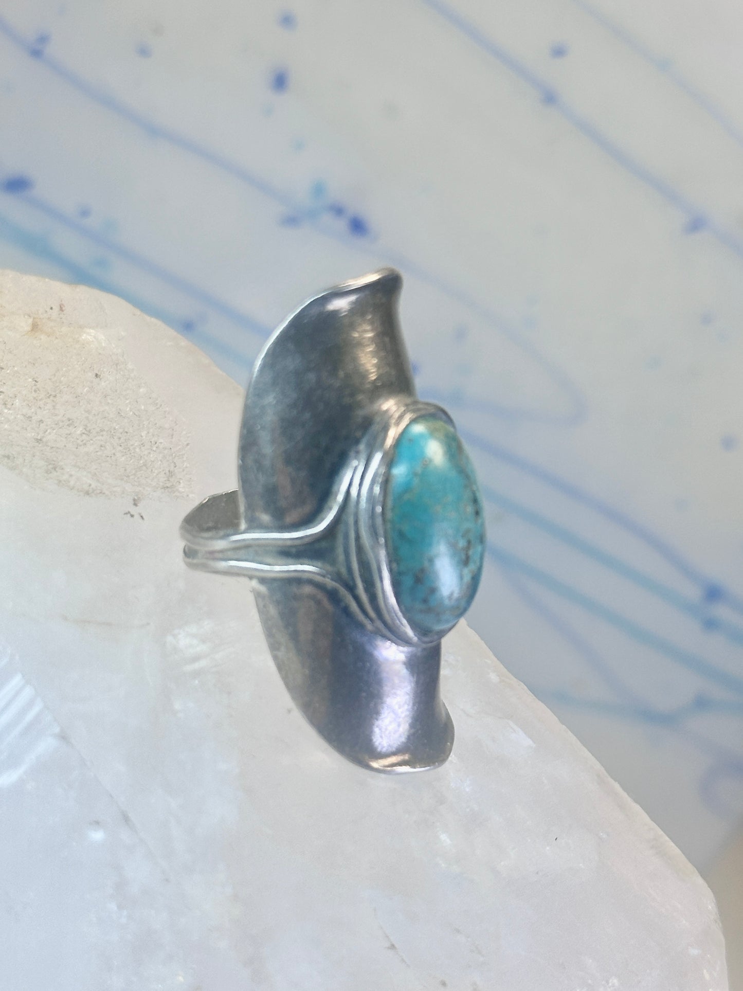 Turquoise ring full finger band size 7.50 sterling silver women