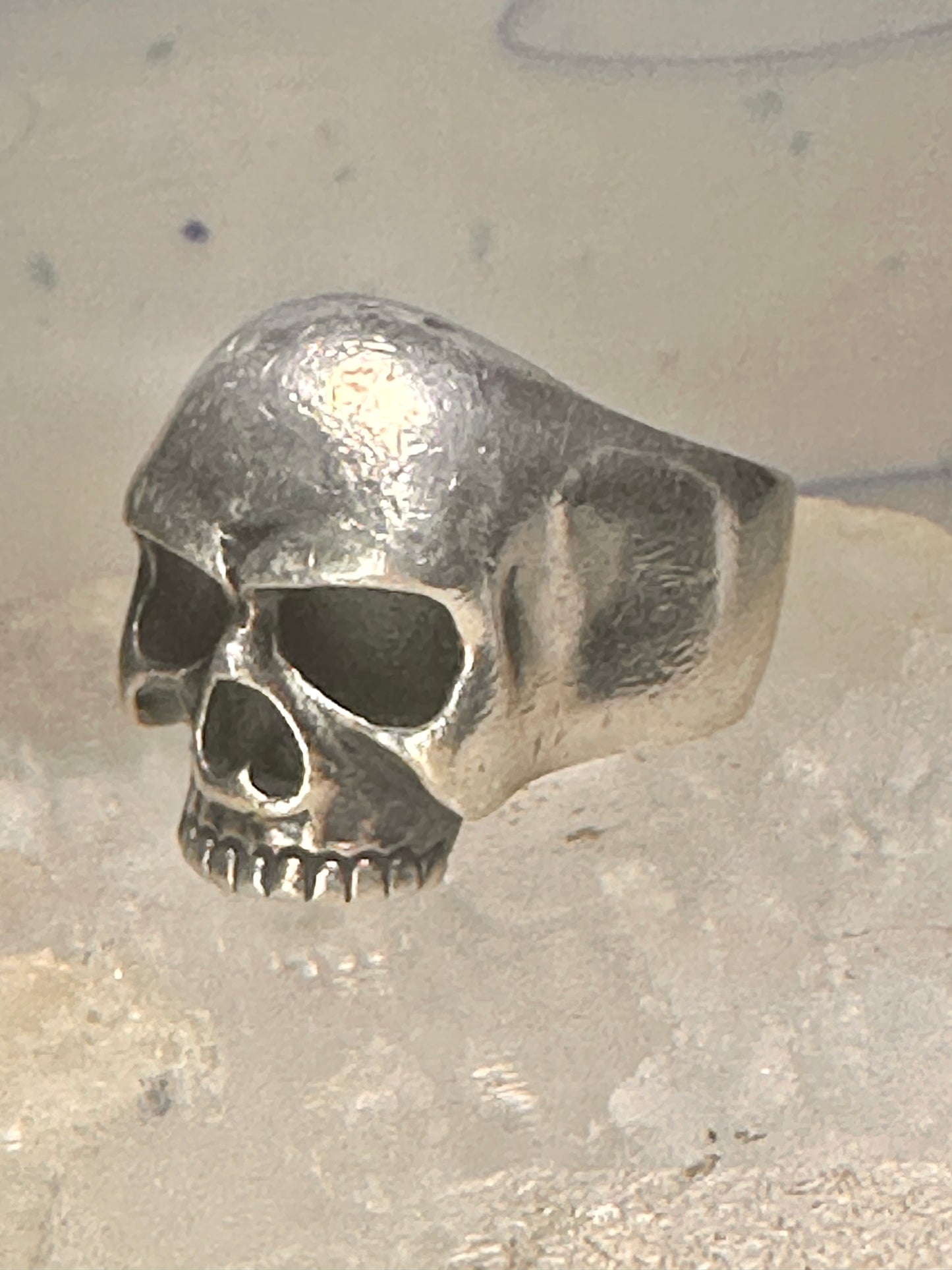 Skull ring Biker band size 8.50 sterling silver women men