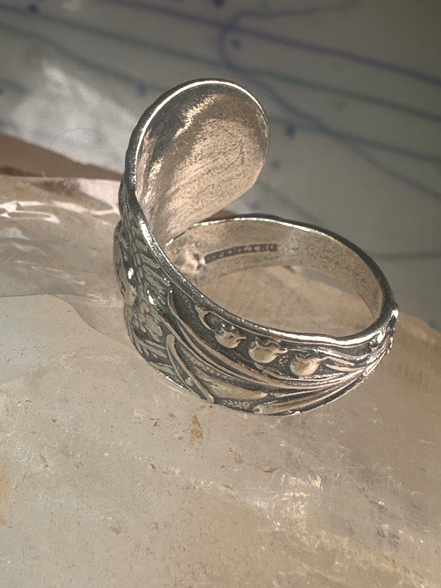 Spoon ring angel cross religious sunrise sun sunset band sterling silver size 7.7 sterling silver