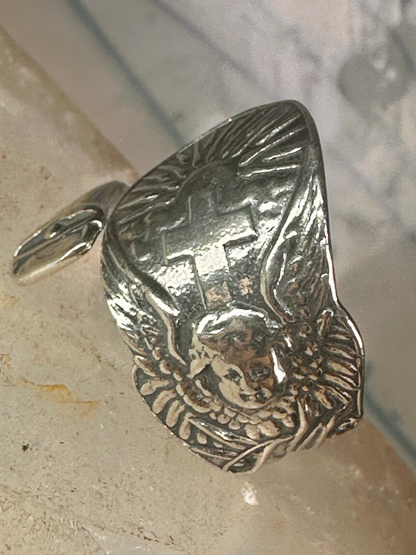 Spoon ring angel cross religious sunrise sun sunset band sterling silver size 7.7 sterling silver