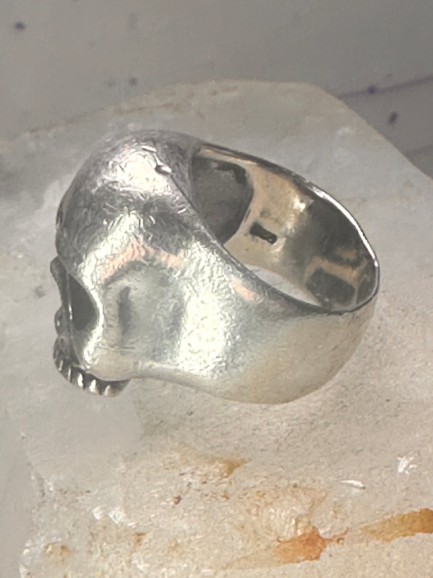Skull ring Biker band size 8.50 sterling silver women men