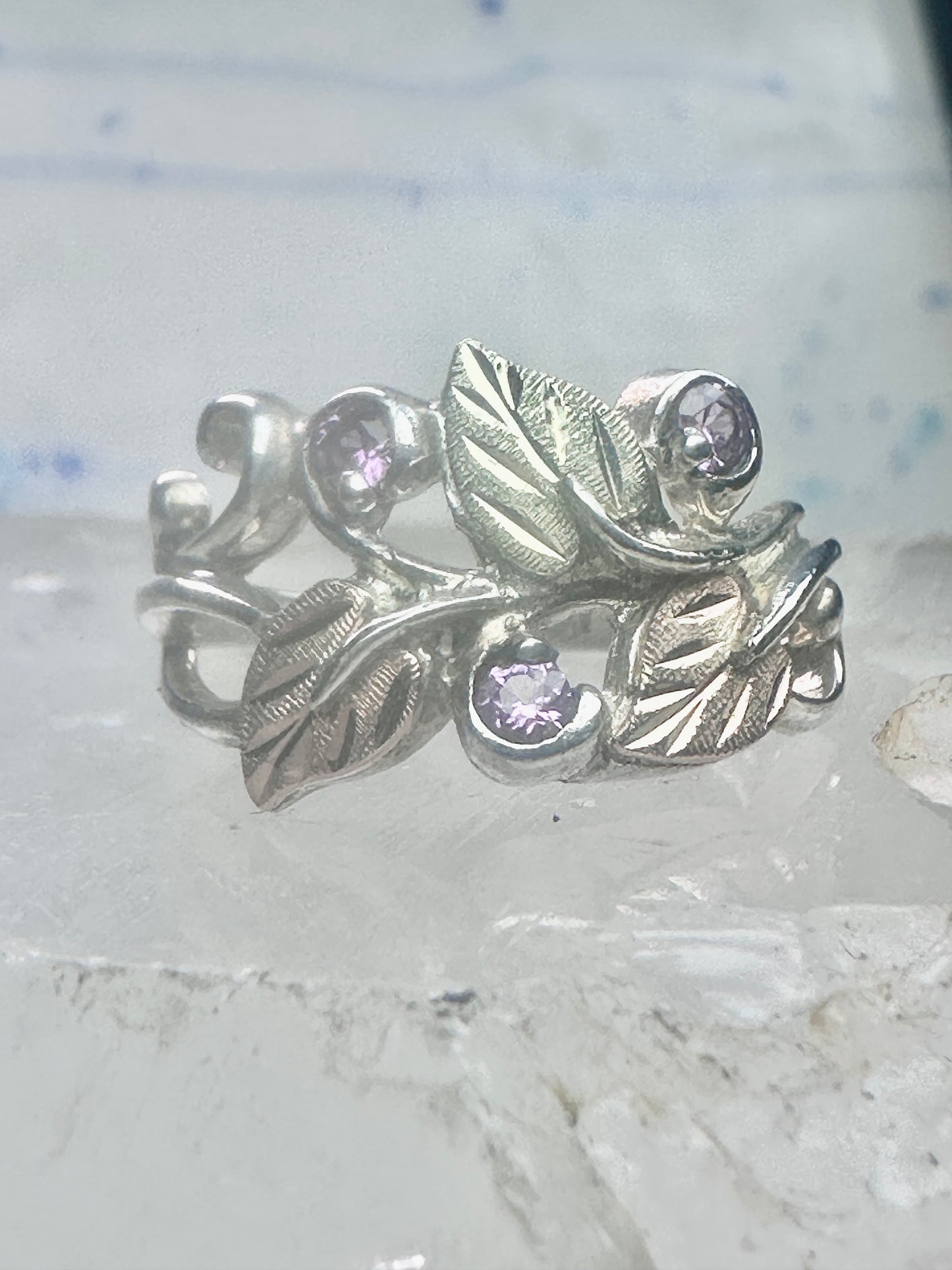 Black Hills Gold ring amethyst leaves floral size 7.25 sterling silver women