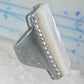 Long Mother of pearl marcasite ring full finger size 6 sterling silver women