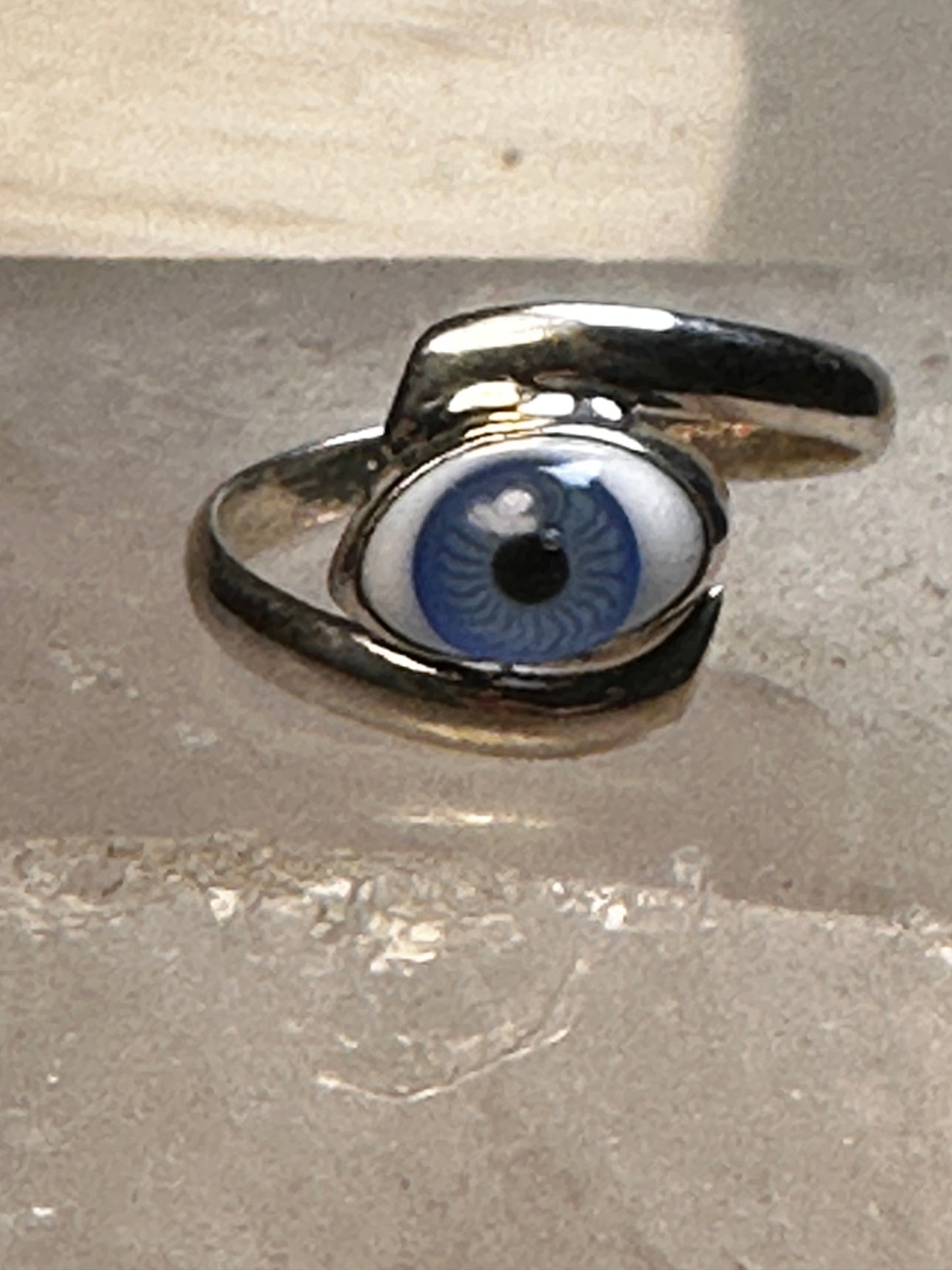 Eye ring size 7 Blue Eye Glass Mexico sterling silver women girls