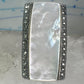 Long Mother of pearl marcasite ring full finger size 6 sterling silver women
