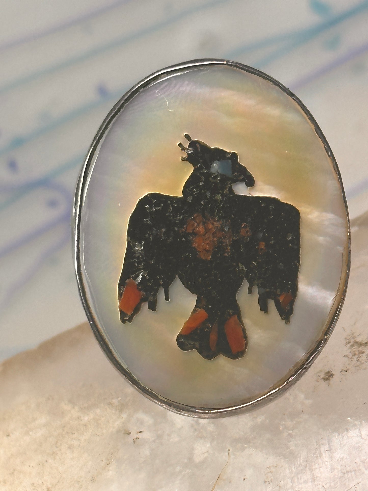 Peyote bird ring Phoenix Thunderbird band stampings size 6.50 sterling silver men women