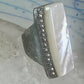 Long Mother of pearl marcasite ring full finger size 6 sterling silver women