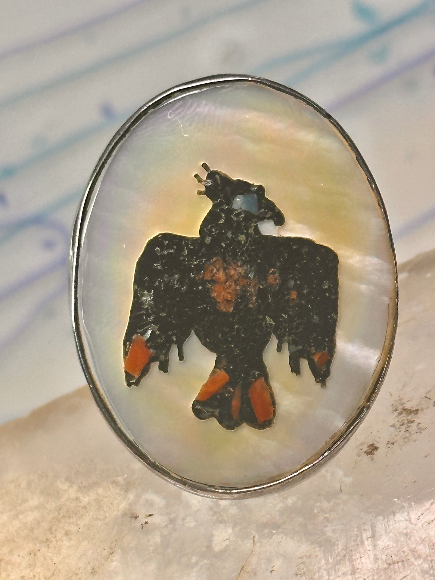 Peyote bird ring Phoenix Thunderbird band stampings size 6.50 sterling silver men women