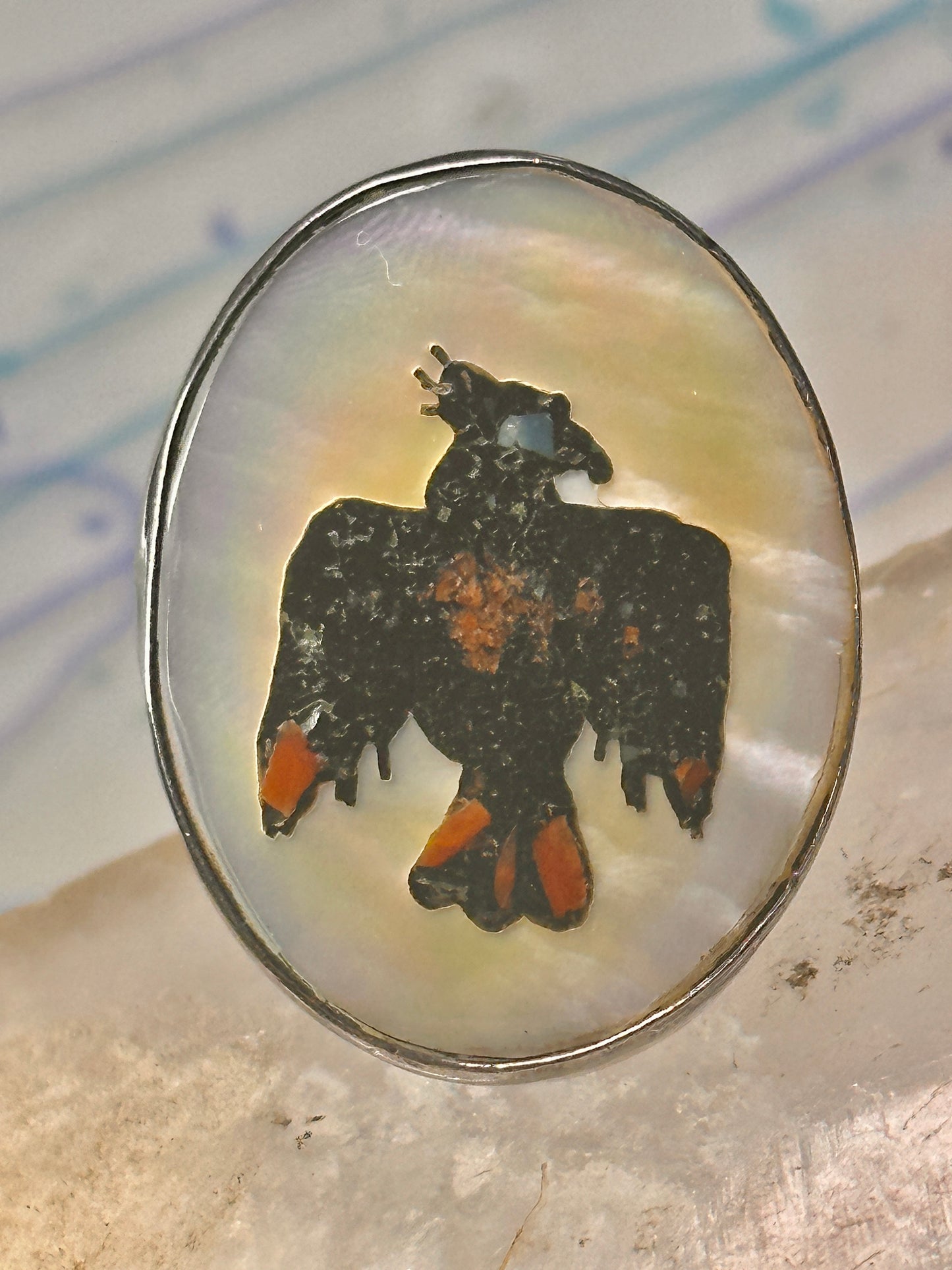 Peyote bird ring Phoenix Thunderbird band stampings size 6.50 sterling silver men women