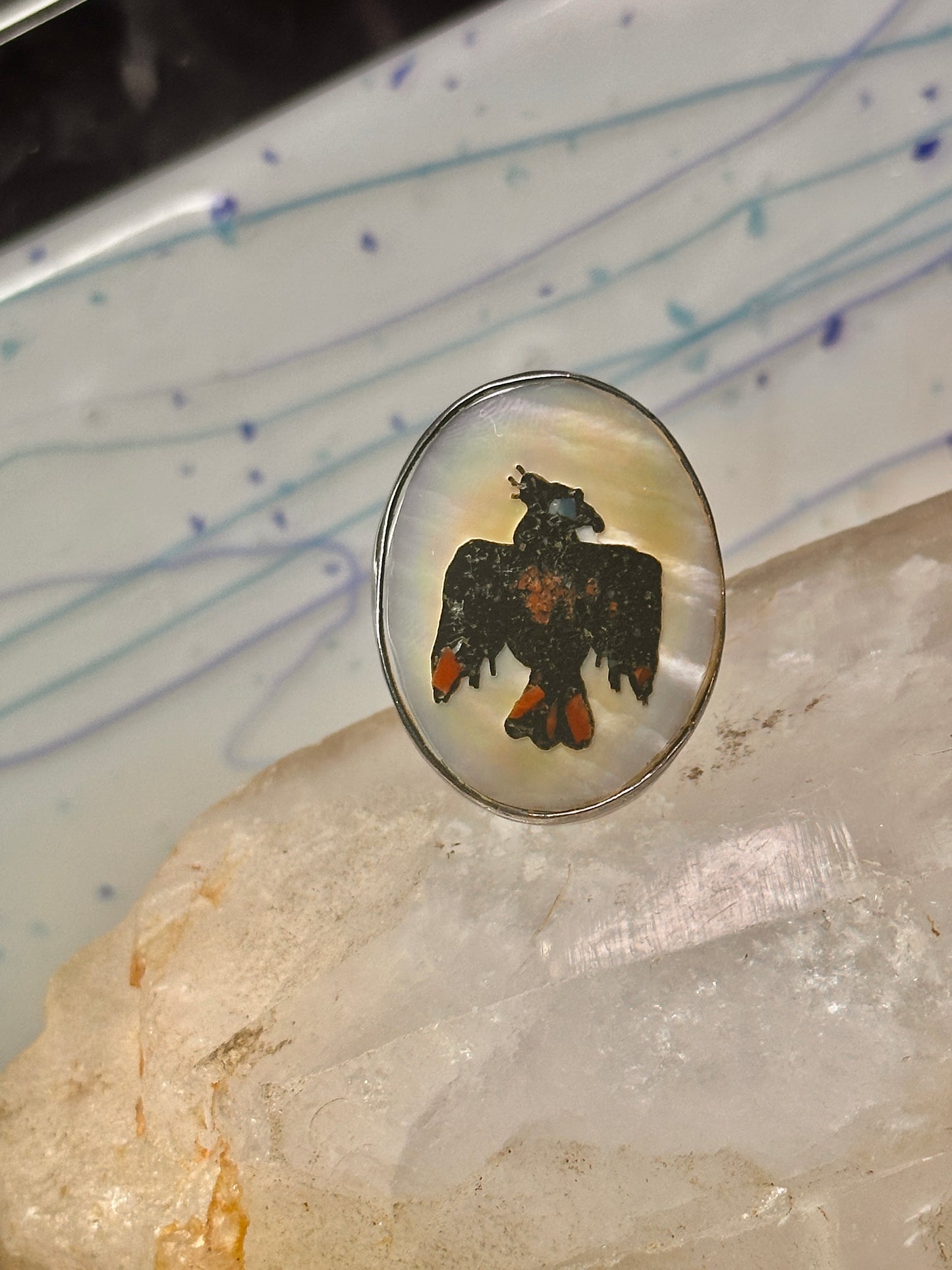 Peyote bird ring Phoenix Thunderbird band stampings size 6.50 sterling silver men women