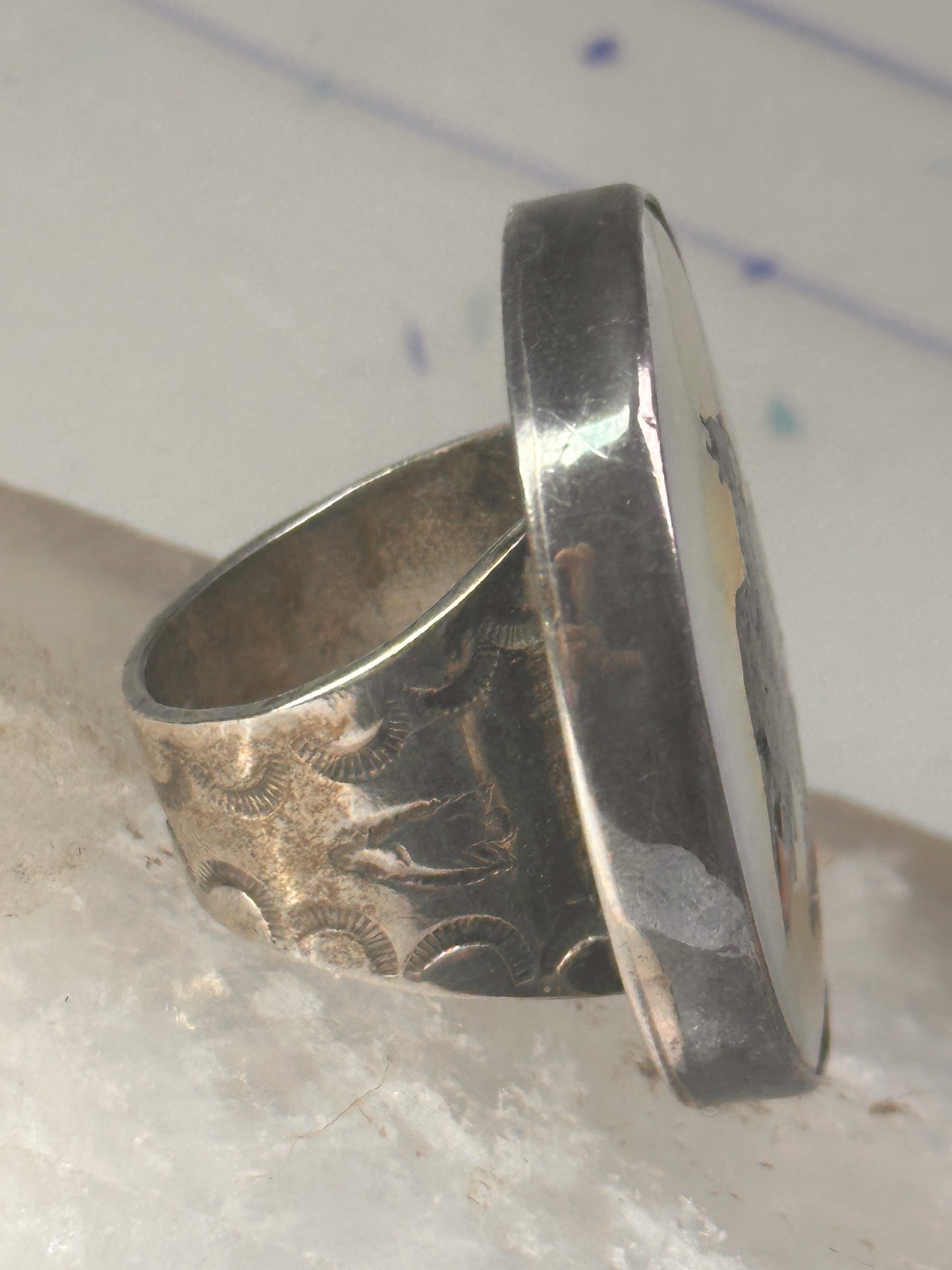 Peyote bird ring Phoenix Thunderbird band stampings size 6.50 sterling silver men women