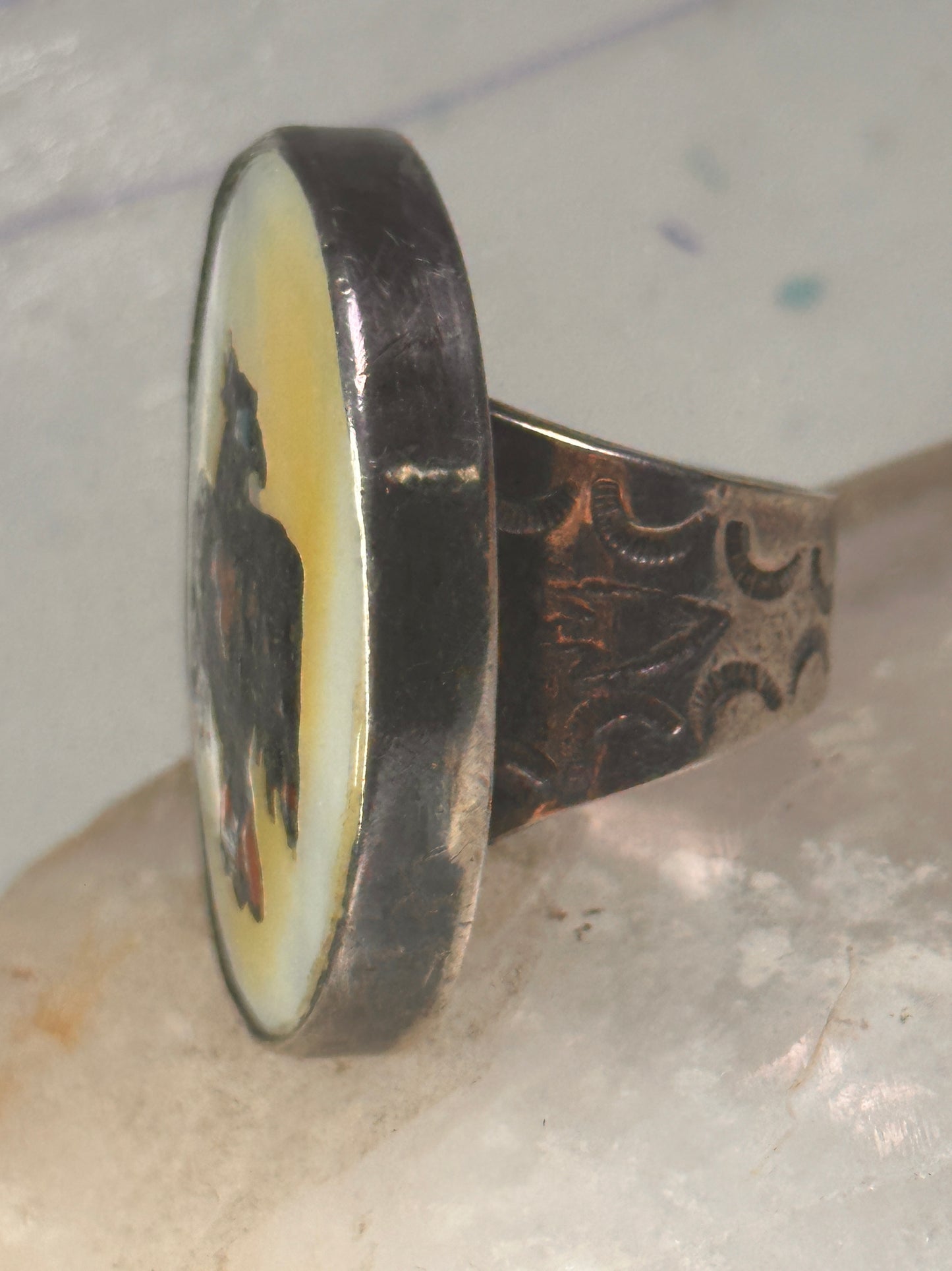 Peyote bird ring Phoenix Thunderbird band stampings size 6.50 sterling silver men women