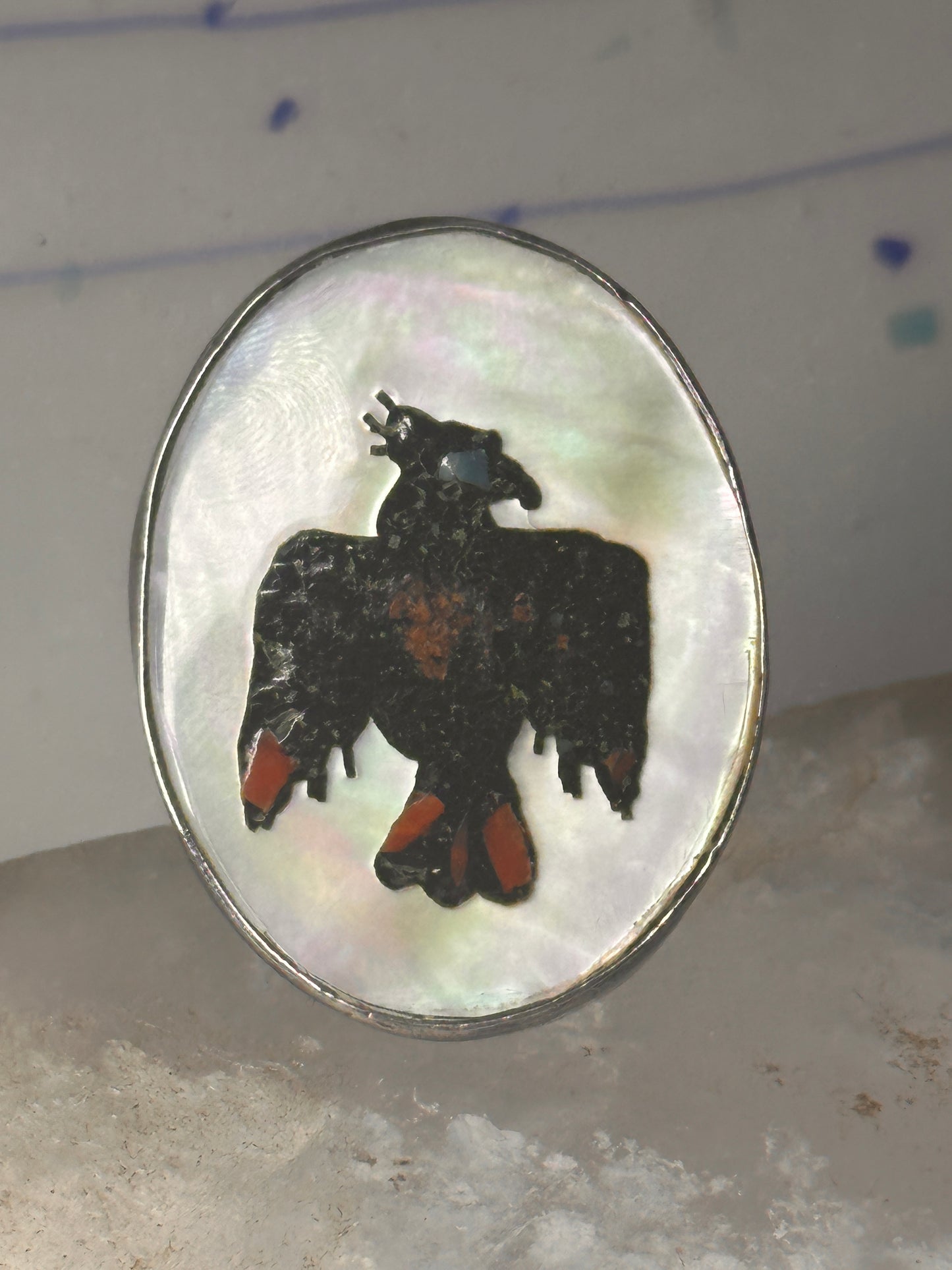 Peyote bird ring Phoenix Thunderbird band stampings size 6.50 sterling silver men women