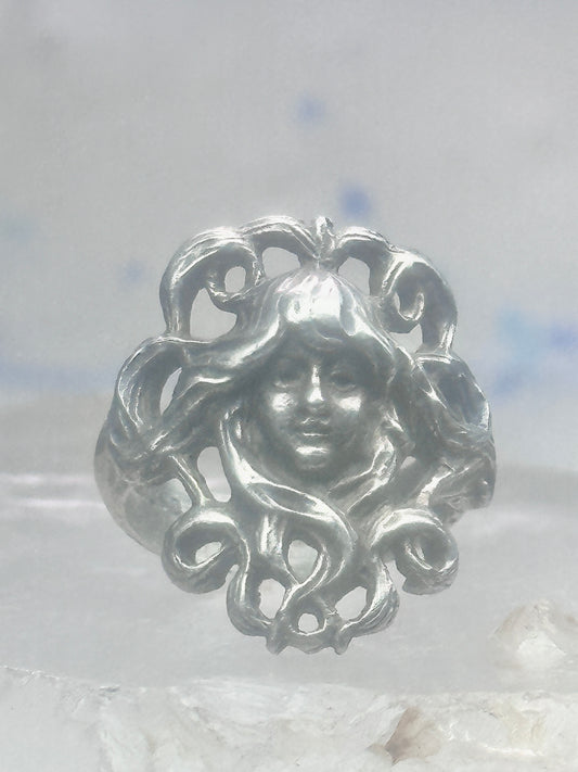 Face ring Art Deco figurative band size 4.75 sterling silver women
