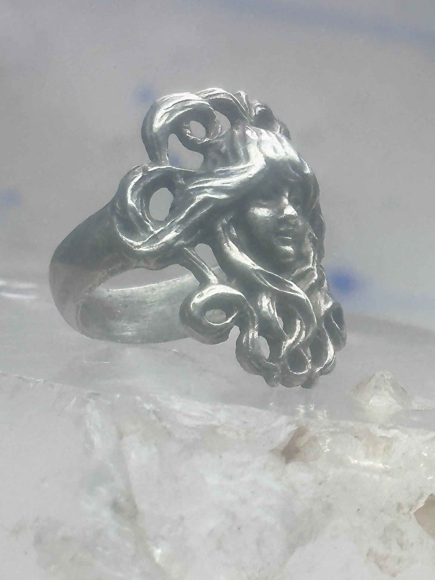 Face ring Art Deco figurative band size 4.75 sterling silver women