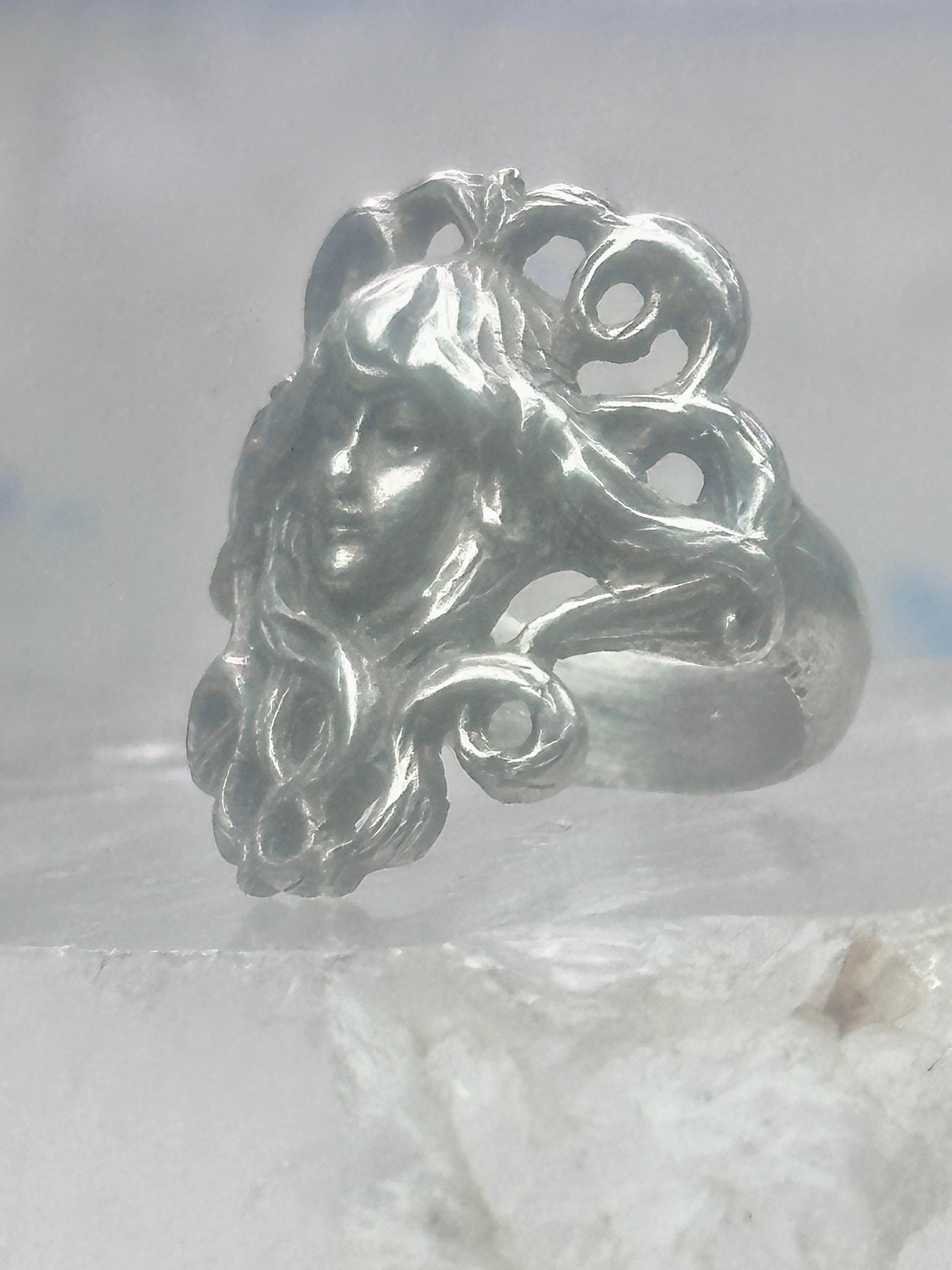 Face ring Art Deco figurative band size 4.75 sterling silver women
