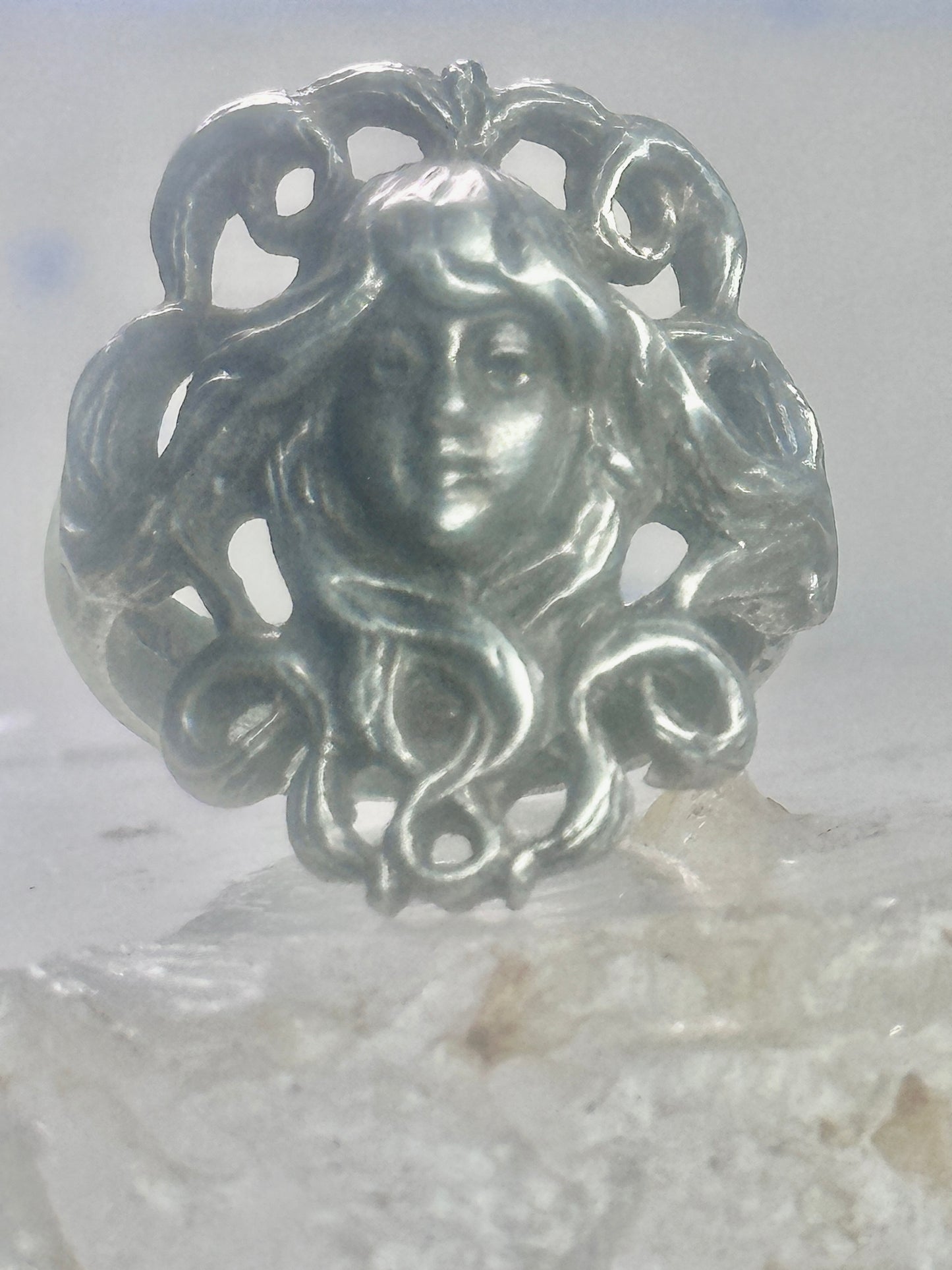 Face ring Art Deco figurative band size 4.75 sterling silver women