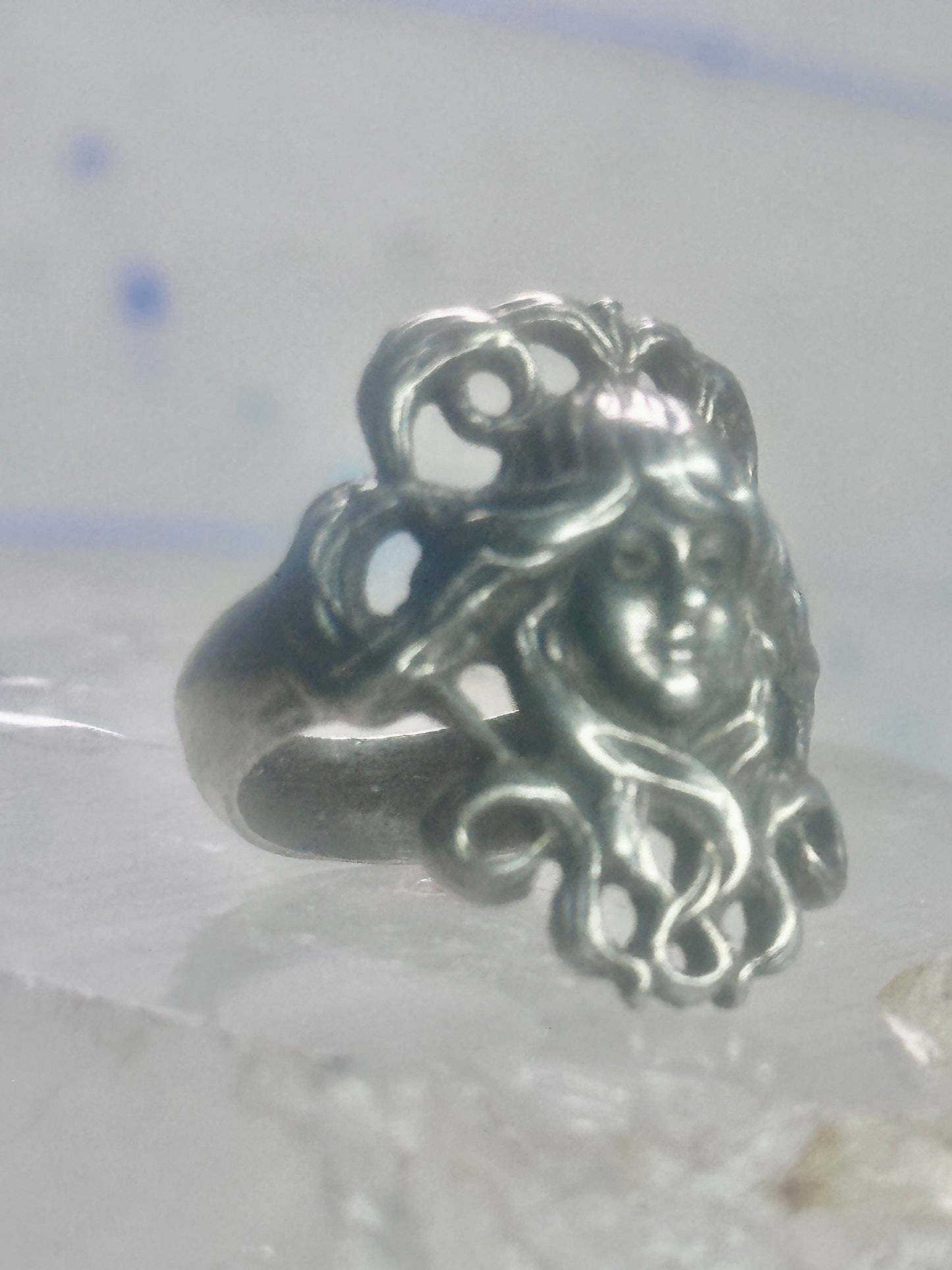 Face ring Art Deco figurative band size 4.75 sterling silver women