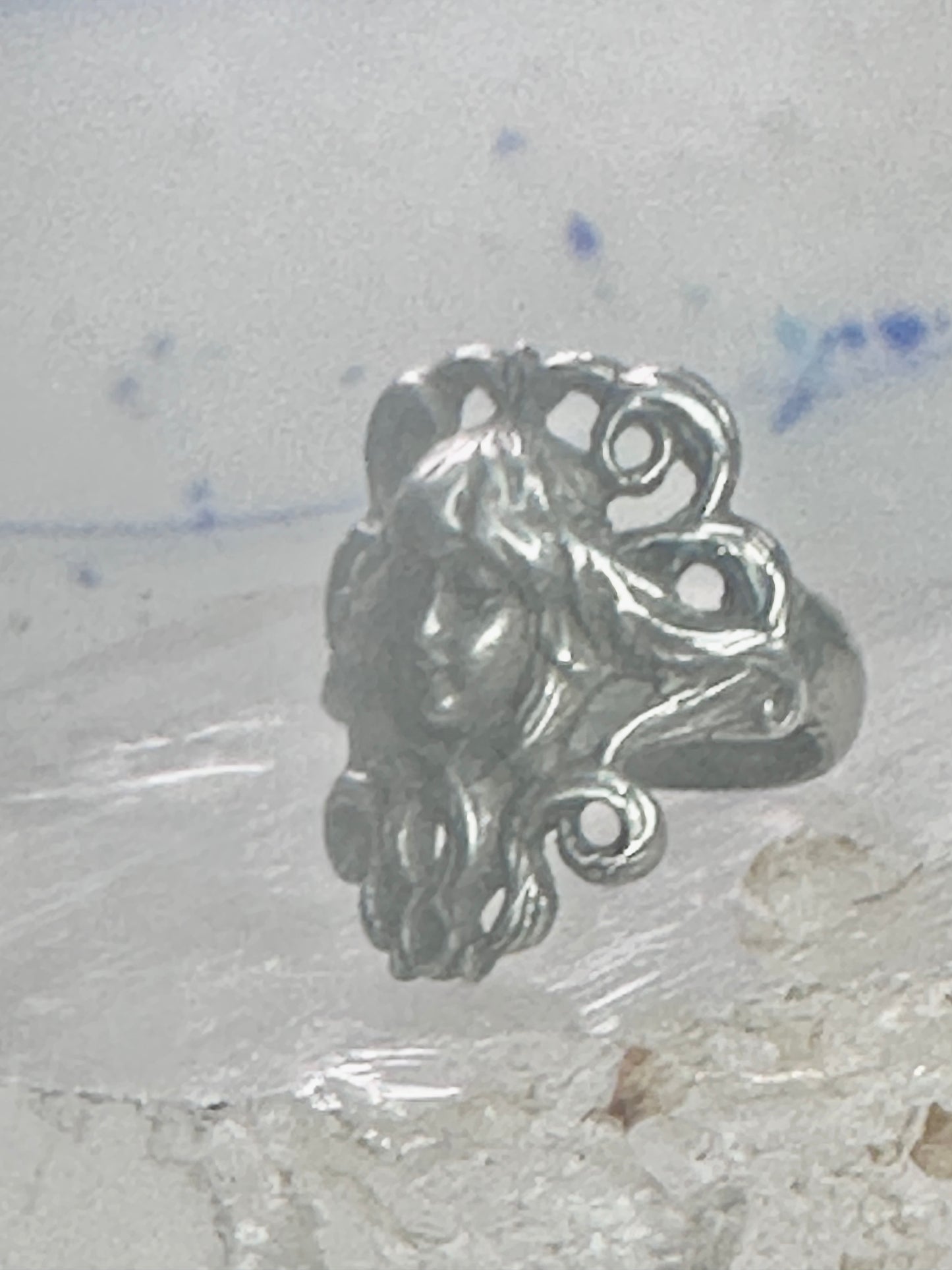 Face ring Art Deco figurative band size 4.75 sterling silver women
