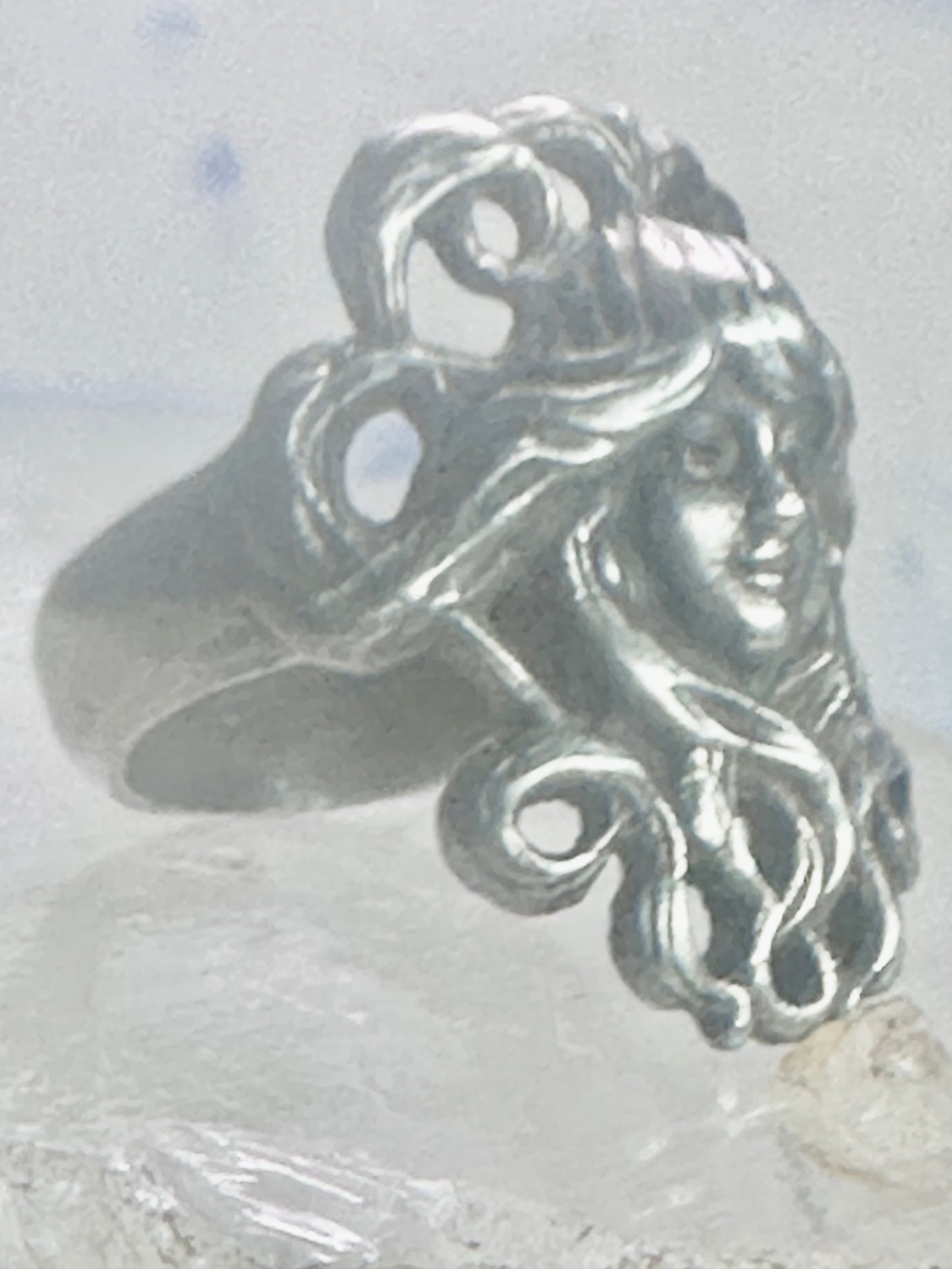 Face ring Art Deco figurative band size 4.75 sterling silver women