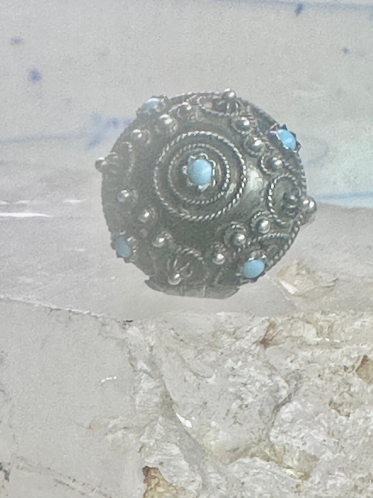 Vintage old Poison ring boho turquoise band size 6 800 silver women