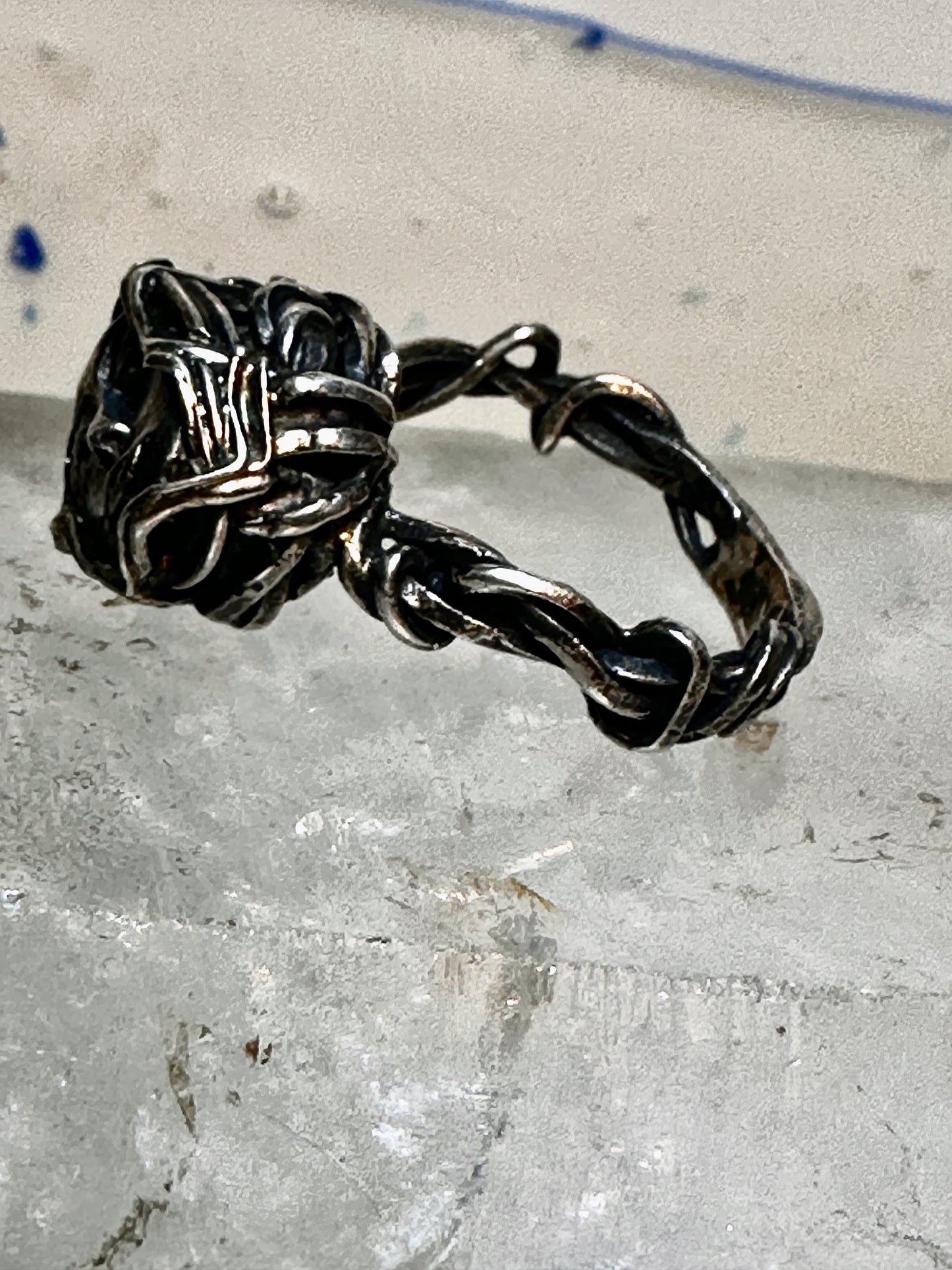 Lady face ring  brutalist style size 10.75 sterling silver women