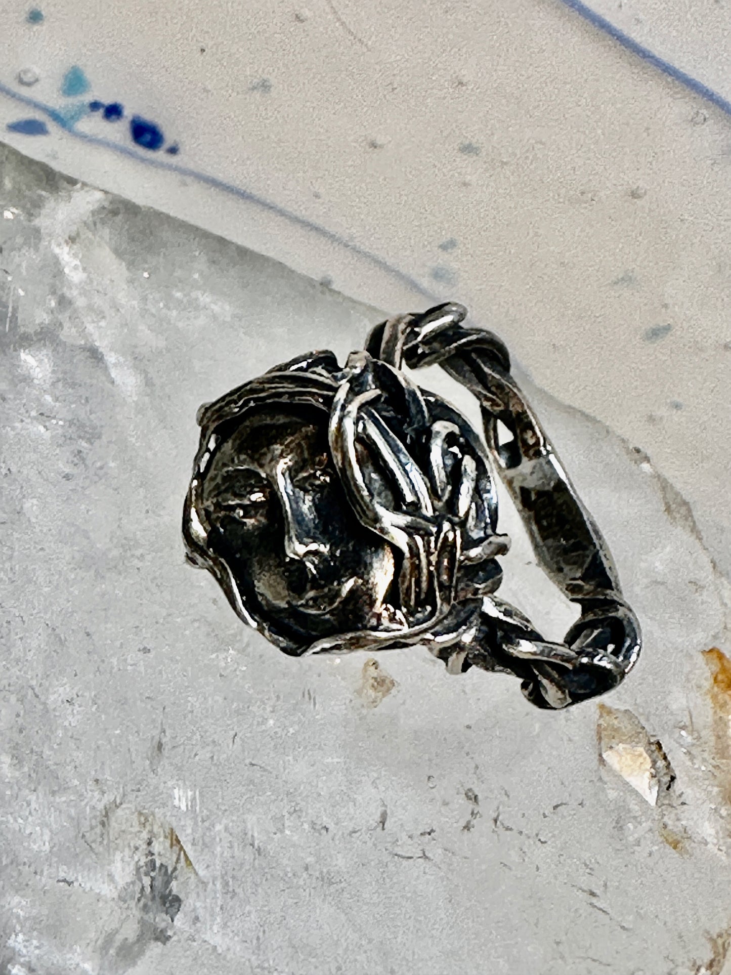 Lady face ring  brutalist style size 10.75 sterling silver women