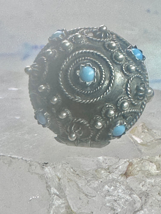Vintage old Poison ring boho turquoise band size 6 800 silver women