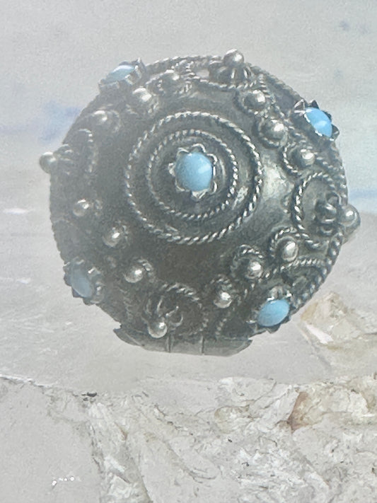 Vintage old Poison ring boho turquoise band size 6 800 silver women