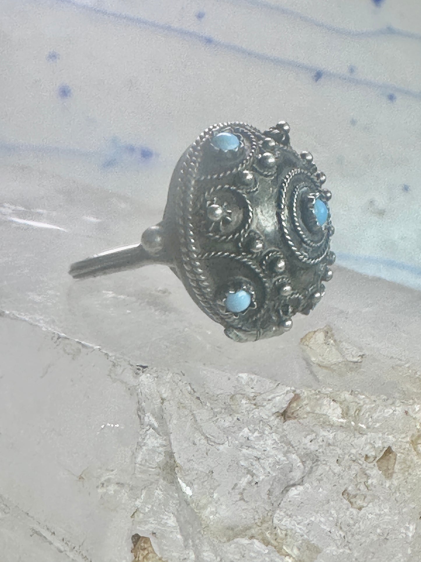 Vintage old Poison ring boho turquoise band size 6 800 silver women