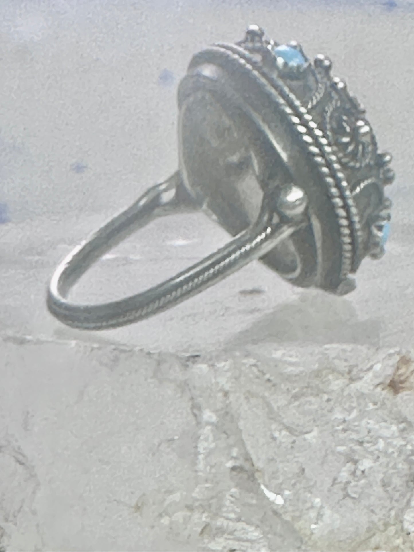 Vintage old Poison ring boho turquoise band size 6 800 silver women